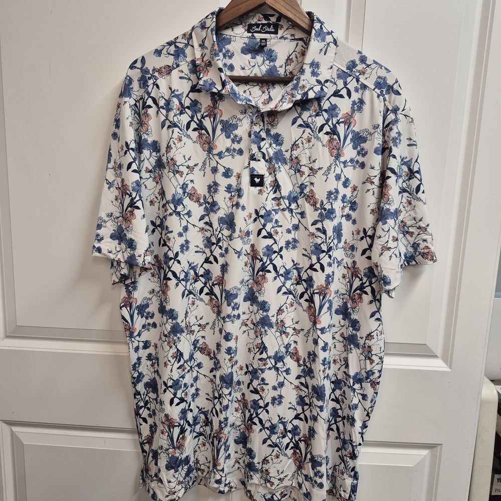 Bad Birdie "Wild One" Men’s Performance Golf Polo Short Sleeve, Floral, Size 2XL